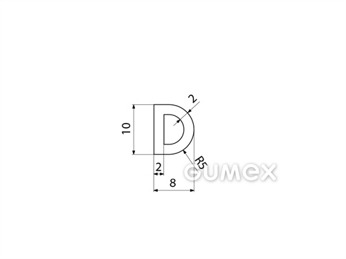 "D" Silikonprofil mit Loch, 10x8/R5mm, 40°ShA, ISO 3302-1 E2, -60°C/+180°C, transparent, 